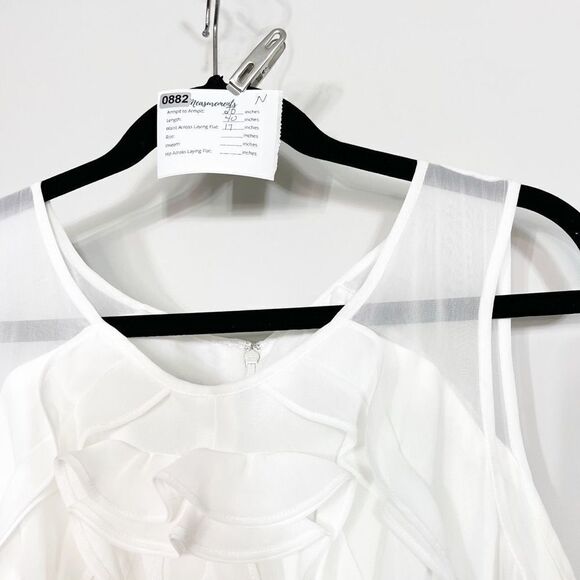 ADRIANA PAPELL Dress Women’s 14 Mini Sleevelss Chiffon White Ivory Formal - Picture 2 of 9